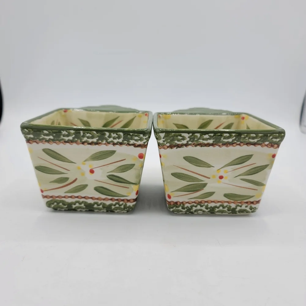 Temp-tations by Tara Old World Green 10oz Ramekins Set of 2 Handpainted Bakeware